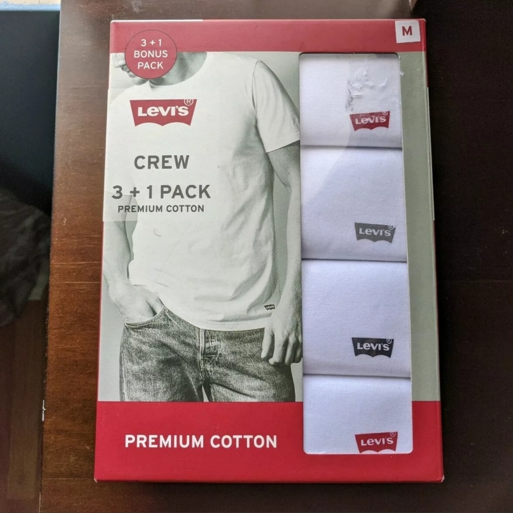 Levis 4 Pack Crew Neck T Shirts White Medium
